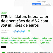 TTR: Linklaters lidera valor de operaes de M&A com 359 milhes de euros